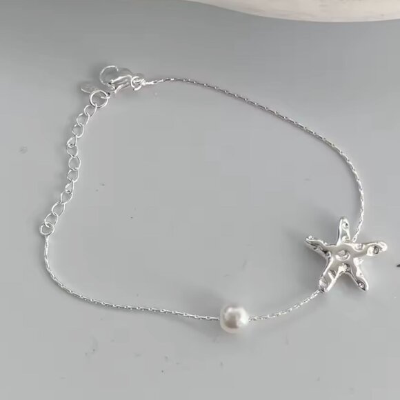 Sterling Silver 925 Starfish Bracelet with Pearl - Picture 3 of 7